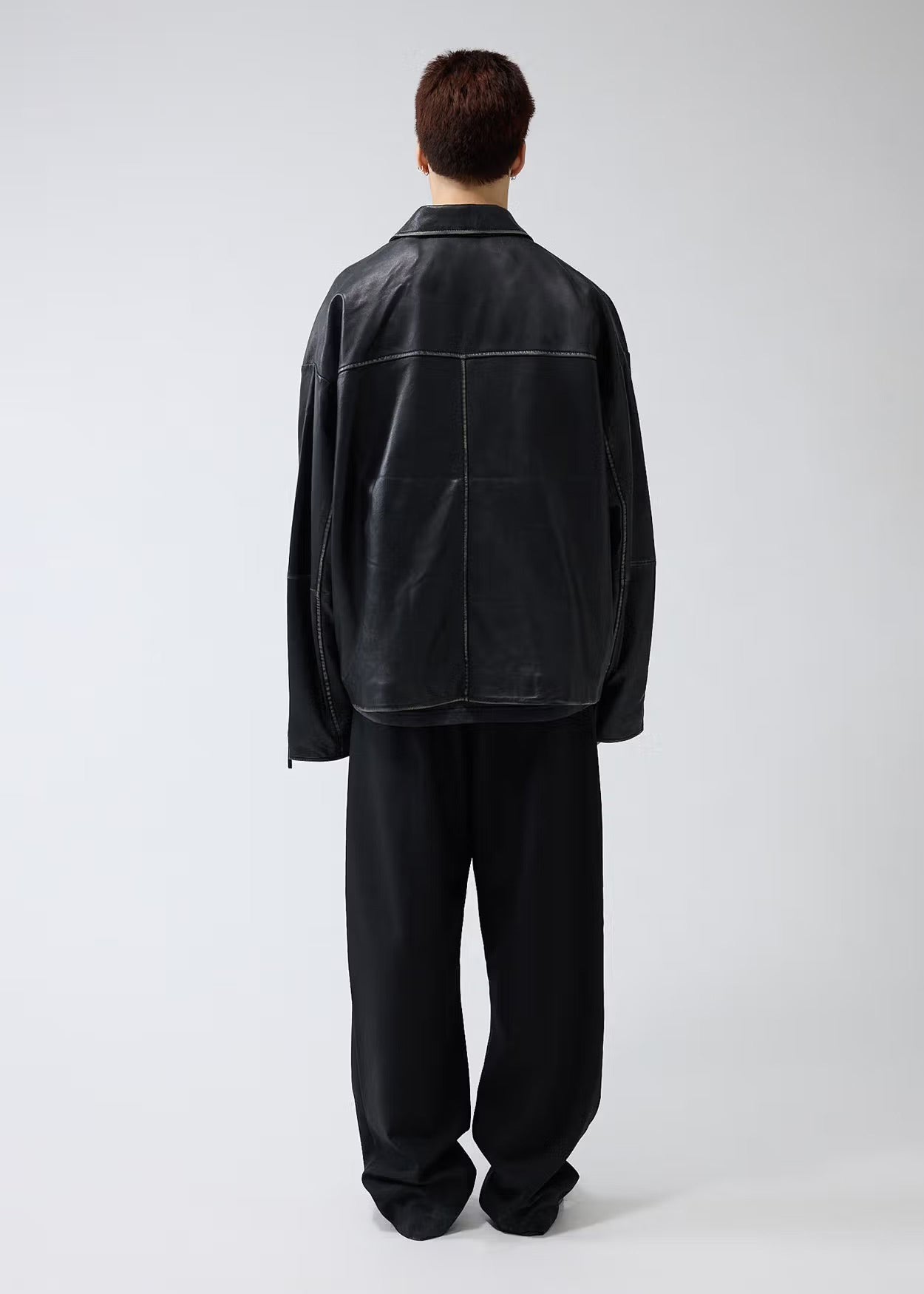 LEATHER JACKET BOXY FIT WASHED BLACK
