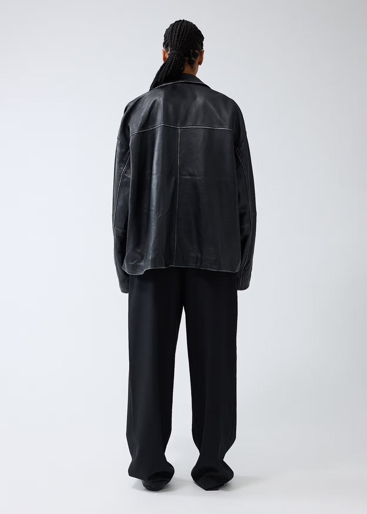 LEATHER JACKET BOXY FIT WASHED BLACK