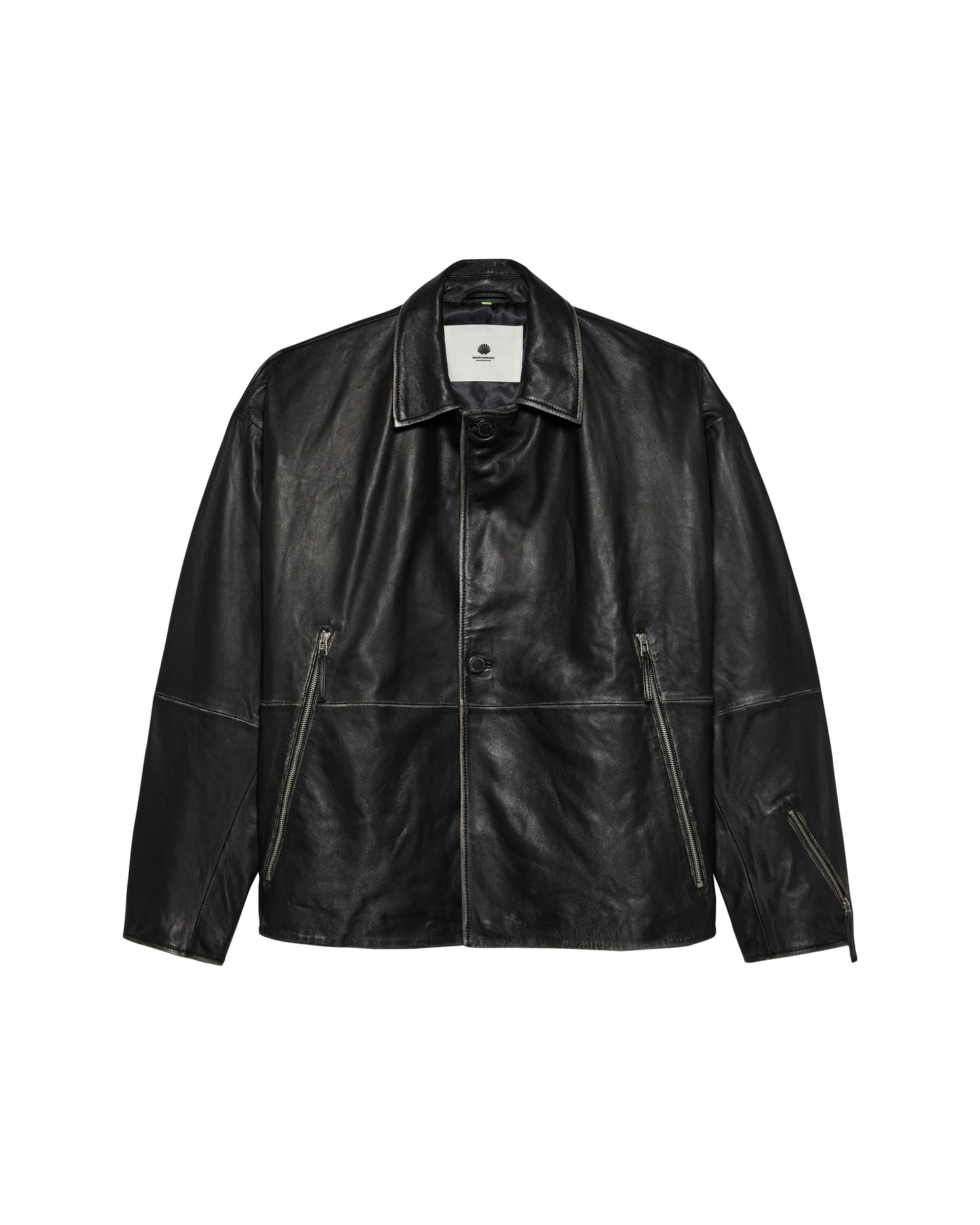 LEATHER JACKET BOXY FIT WASHED BLACK
