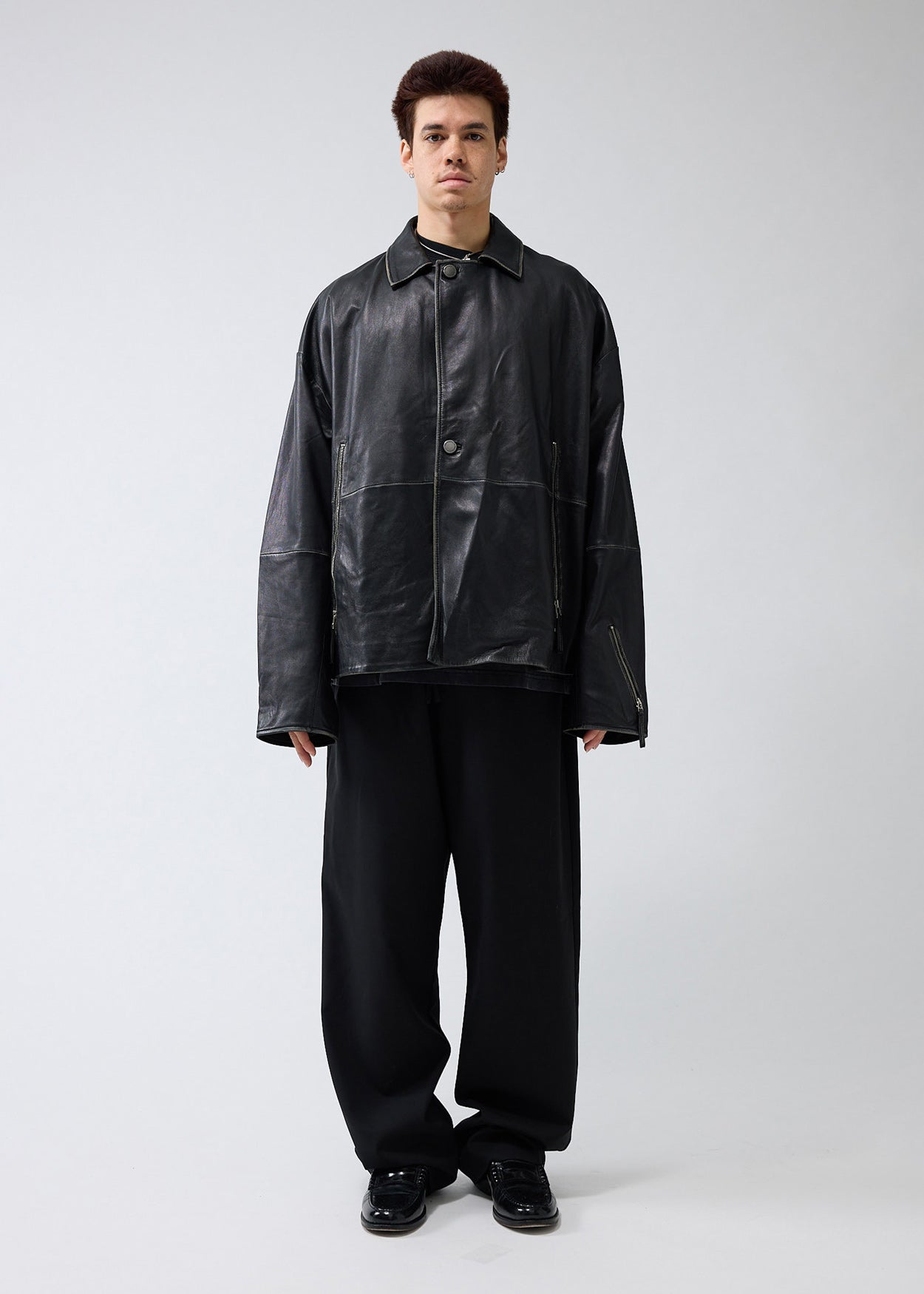 LEATHER JACKET BOXY FIT WASHED BLACK