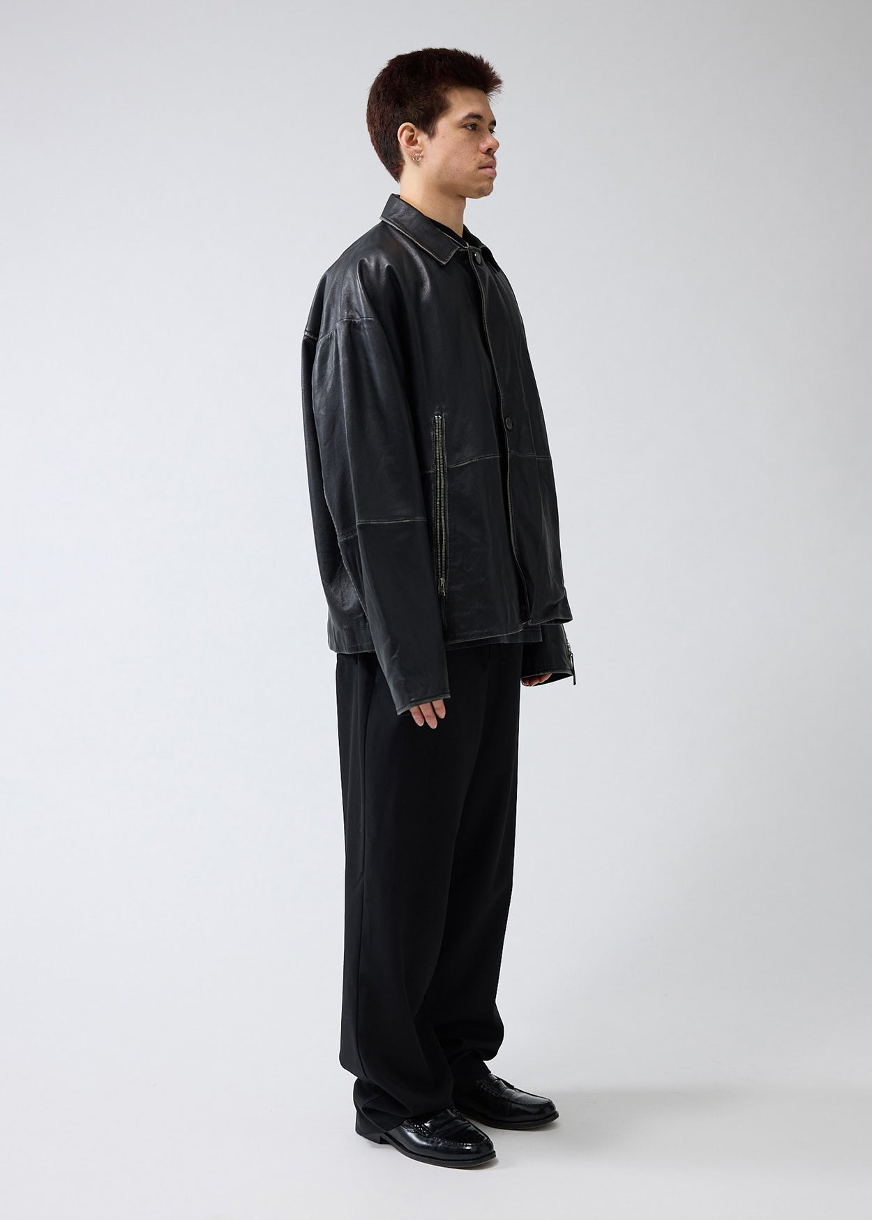 LEATHER JACKET BOXY FIT WASHED BLACK
