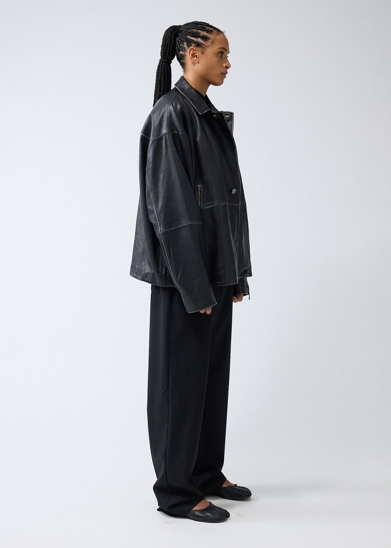 LEATHER JACKET BOXY FIT WASHED BLACK