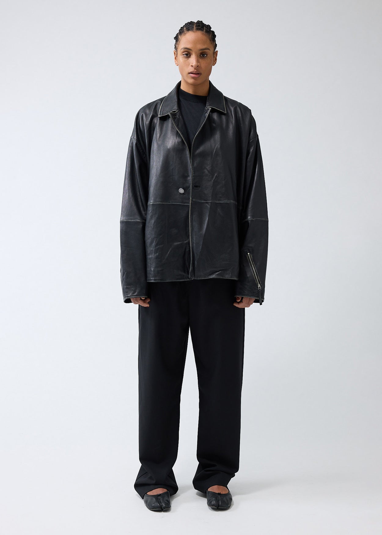 LEATHER JACKET BOXY FIT WASHED BLACK
