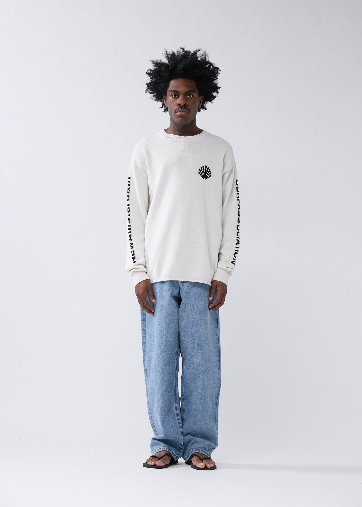 KNITTED LOGO LONGSLEEVE ECRU/BLACK