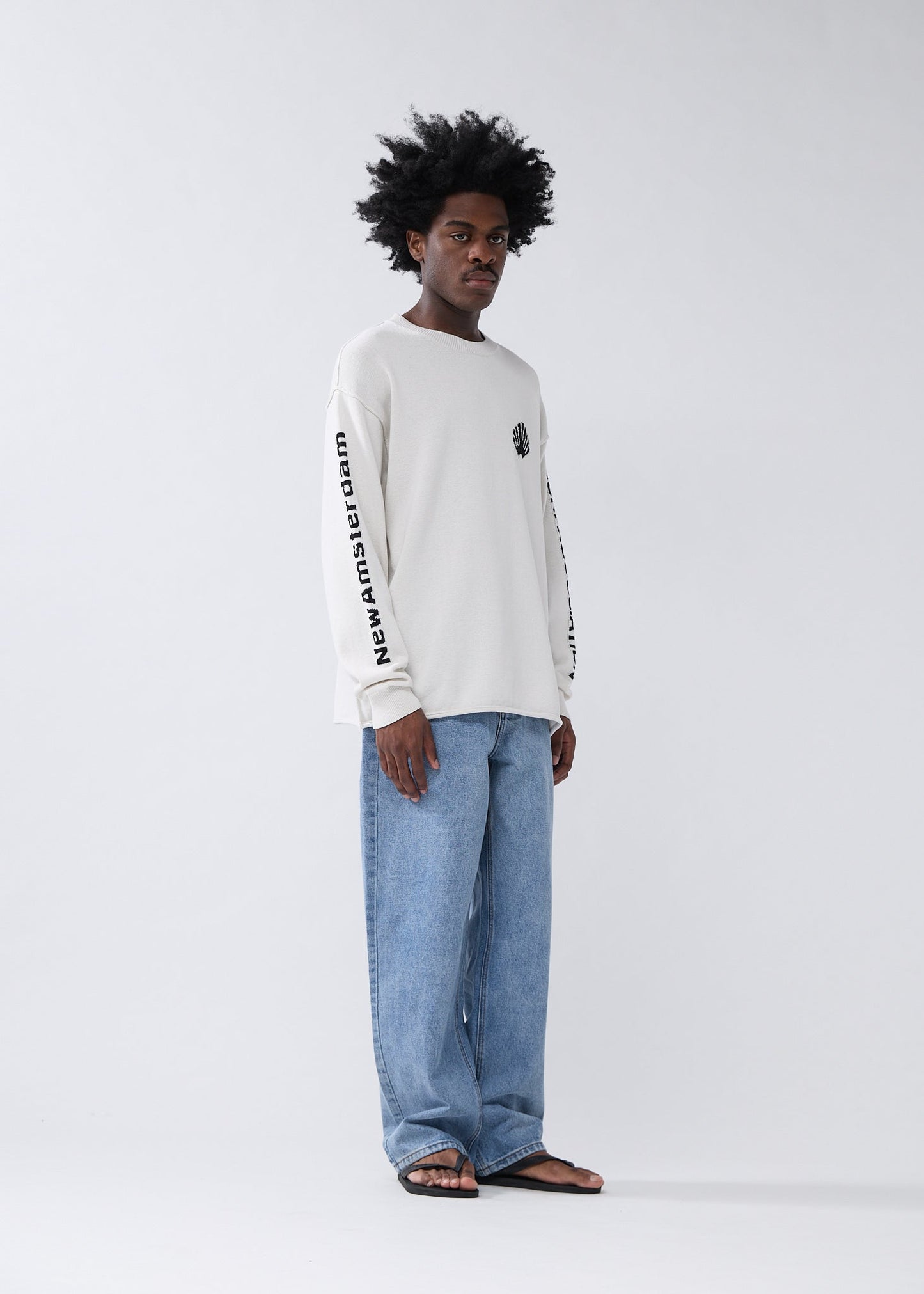 KNITTED LOGO LONGSLEEVE ECRU/BLACK