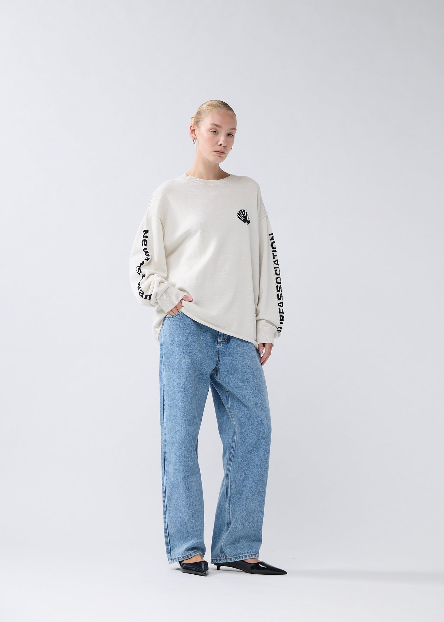 KNITTED LOGO LONGSLEEVE ECRU/BLACK