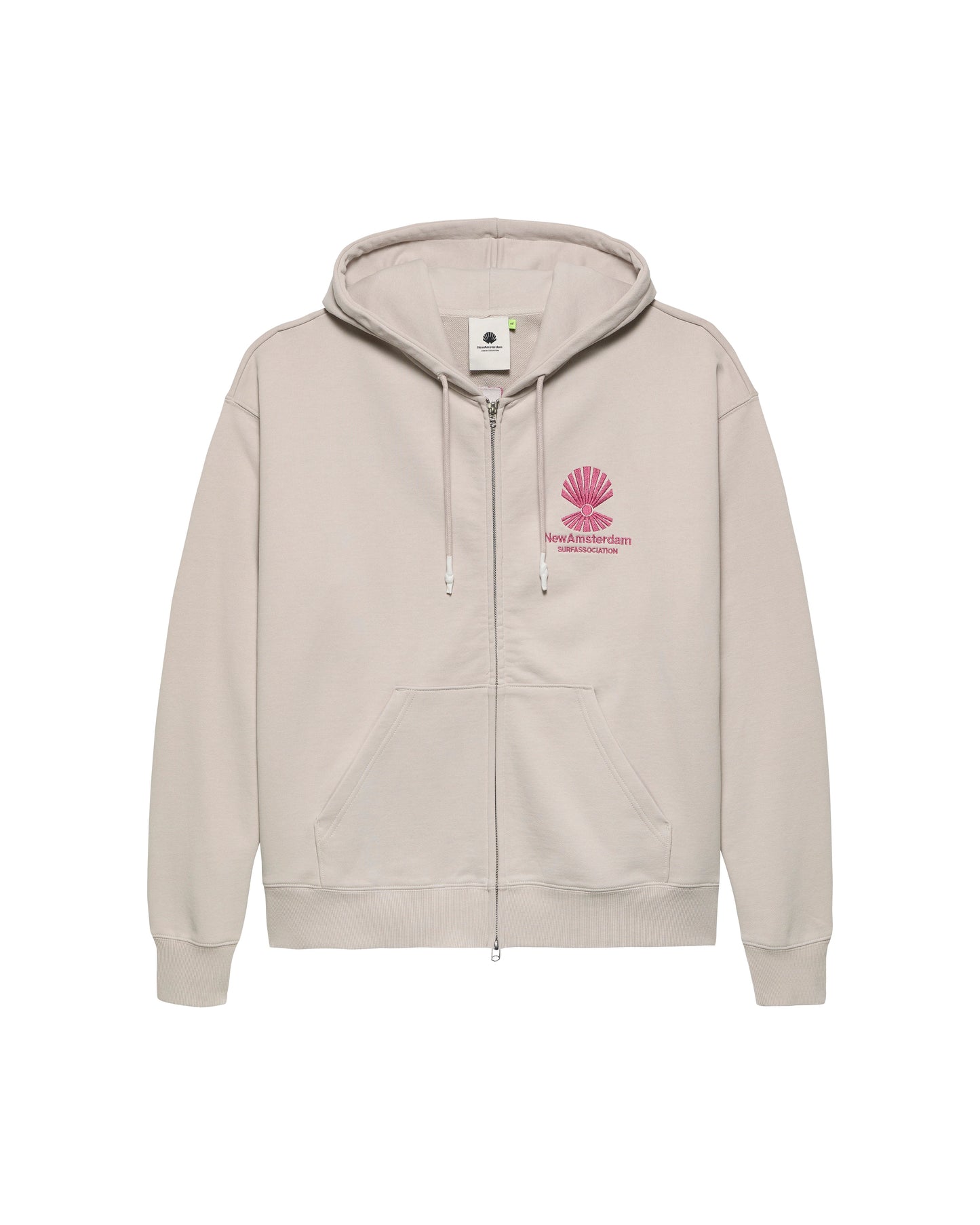 LOGO HOODIE ZIP-UP PEBBLE/MAGENTA
