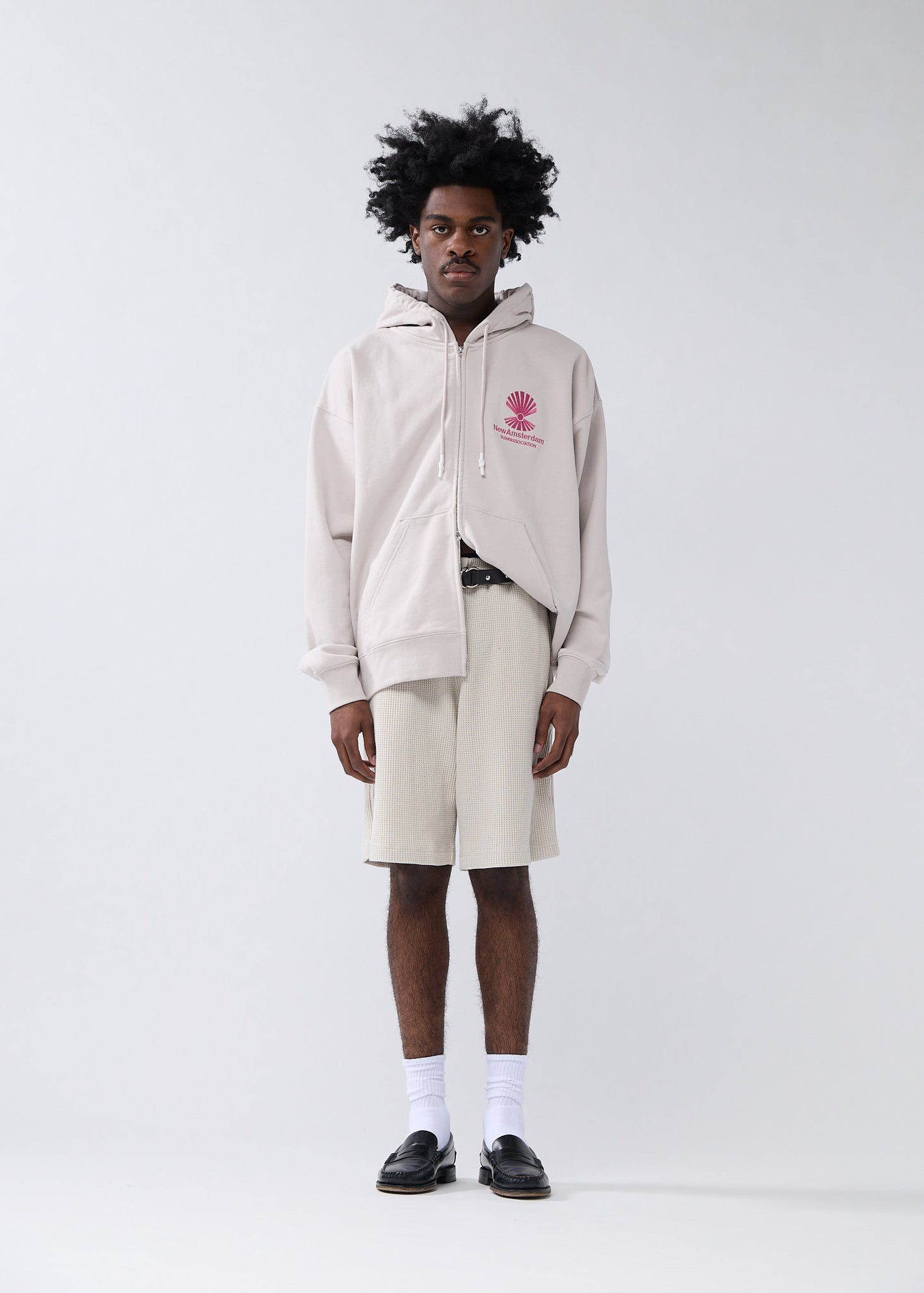 LOGO HOODIE ZIP-UP PEBBLE/MAGENTA