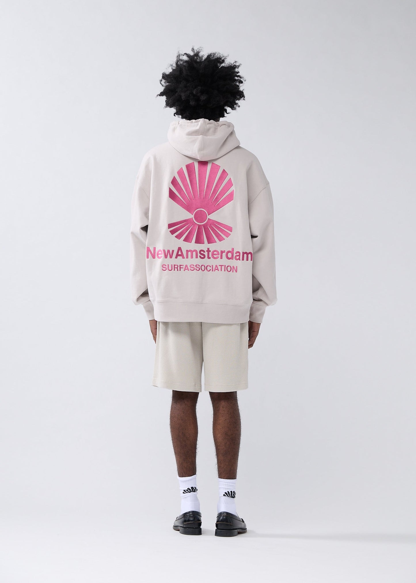 LOGO HOODIE ZIP-UP PEBBLE/MAGENTA