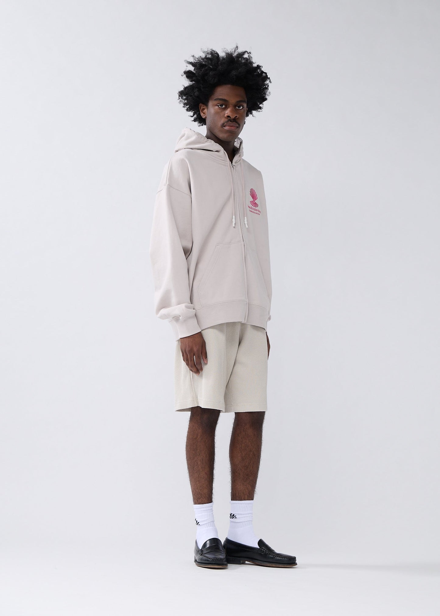 LOGO HOODIE ZIP-UP PEBBLE/MAGENTA