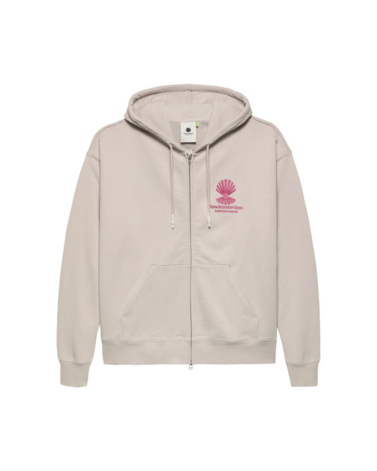 LOGO HOODIE ZIP-UP PEBBLE/MAGENTA