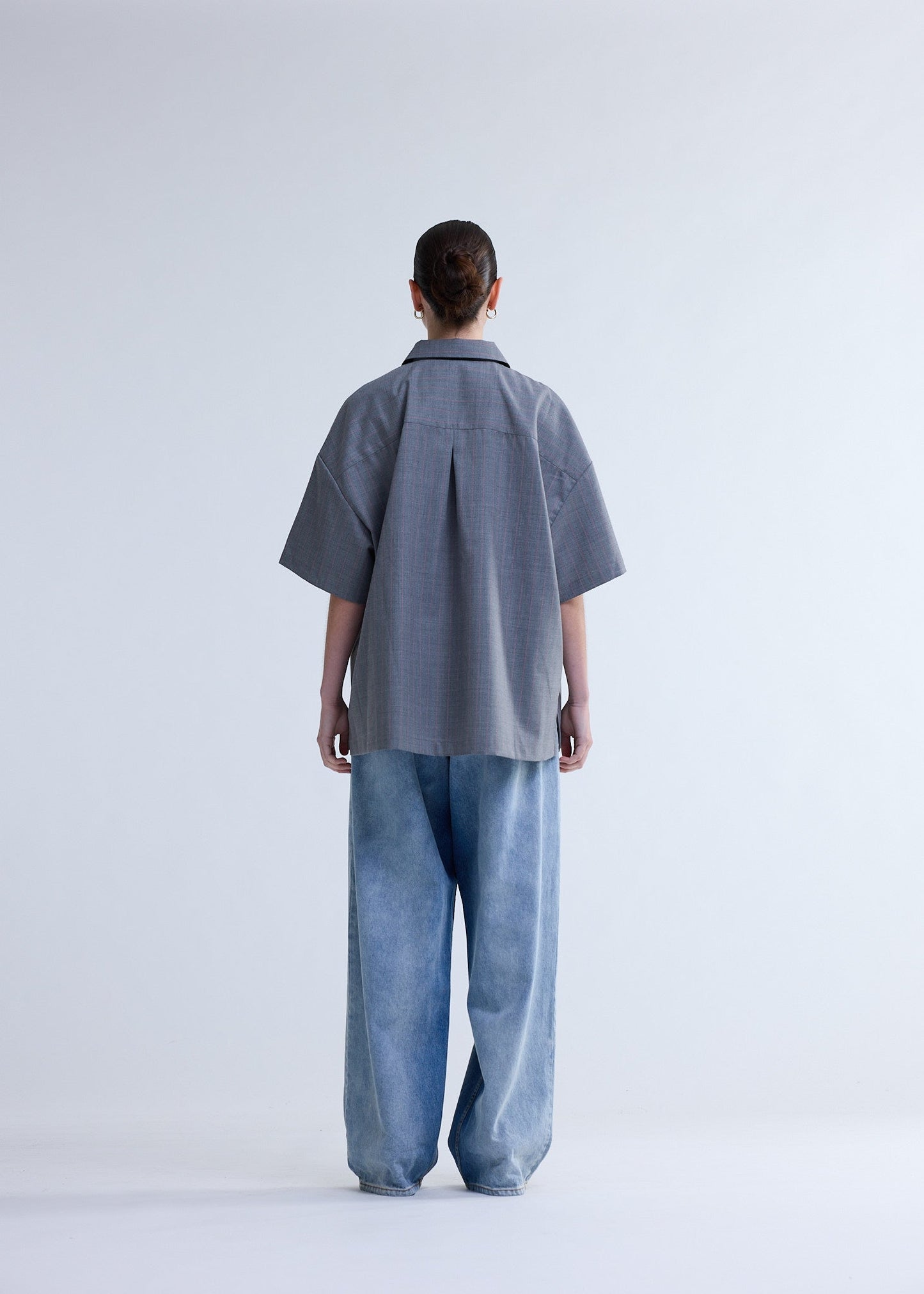 WIJK SHIRT WOOL GREY W/PINK PINSTRIPES | Pink pinstripe