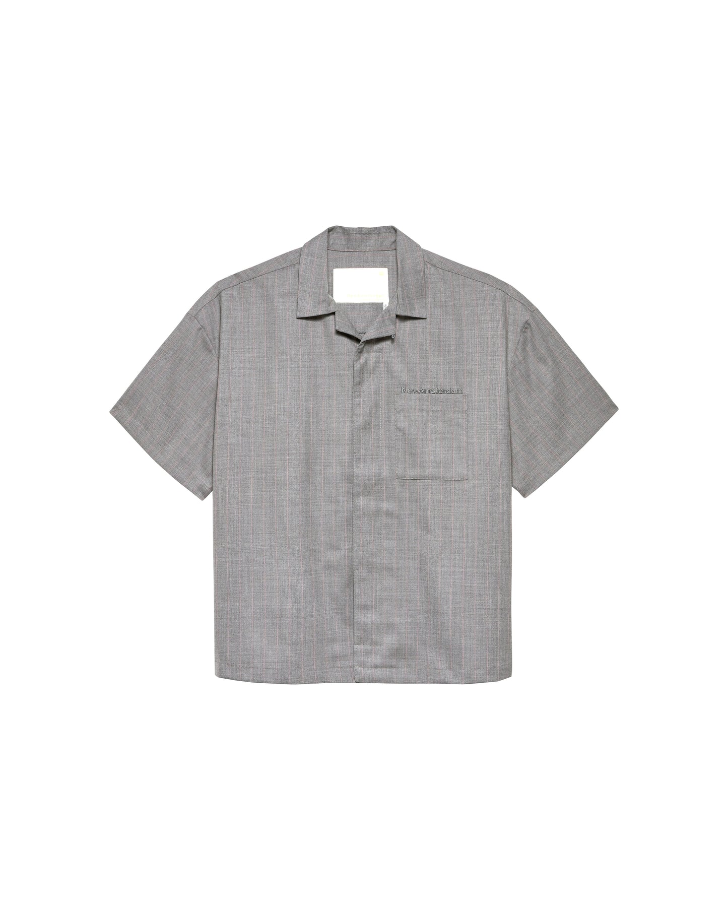 WIJK SHIRT WOOL GREY W/PINK PINSTRIPES | Pink pinstripe