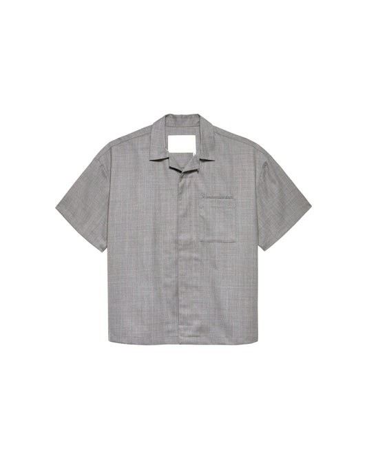 WIJK SHIRT WOOL GREY W/PINK PINSTRIPES | Pink pinstripe