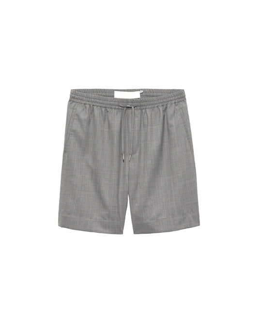 WOOL WORK SHORTS GREY W/PINK PINSTRIPES | Pink pinstripe