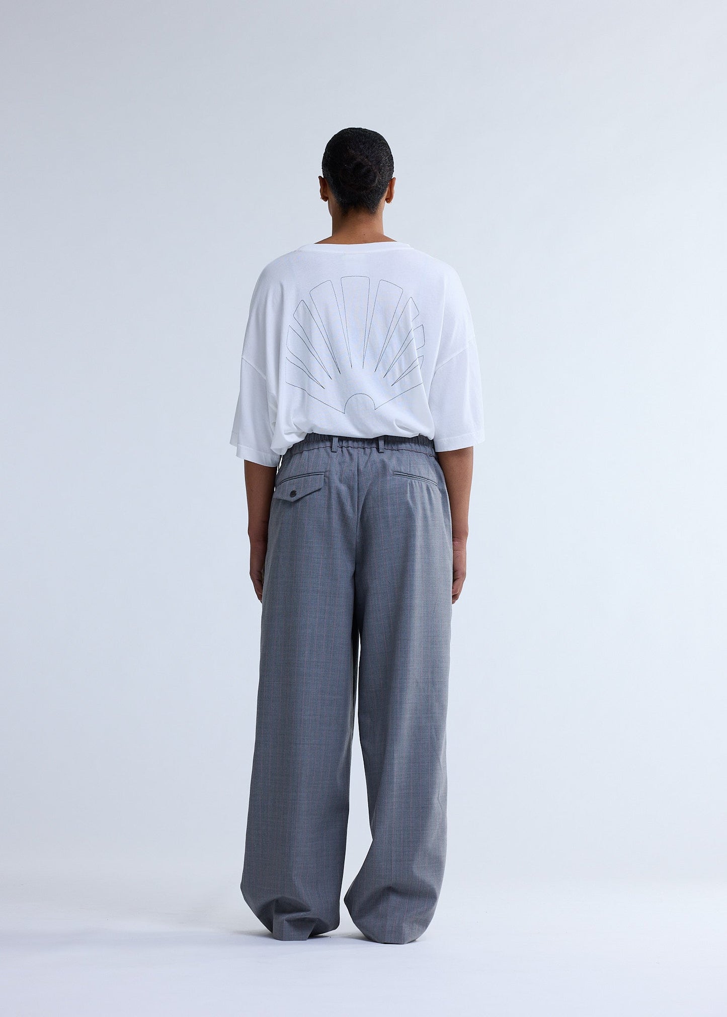 WOOL AFTER TROUSERS GREY W/PINK PINSTRIPES | Pink pinstripe