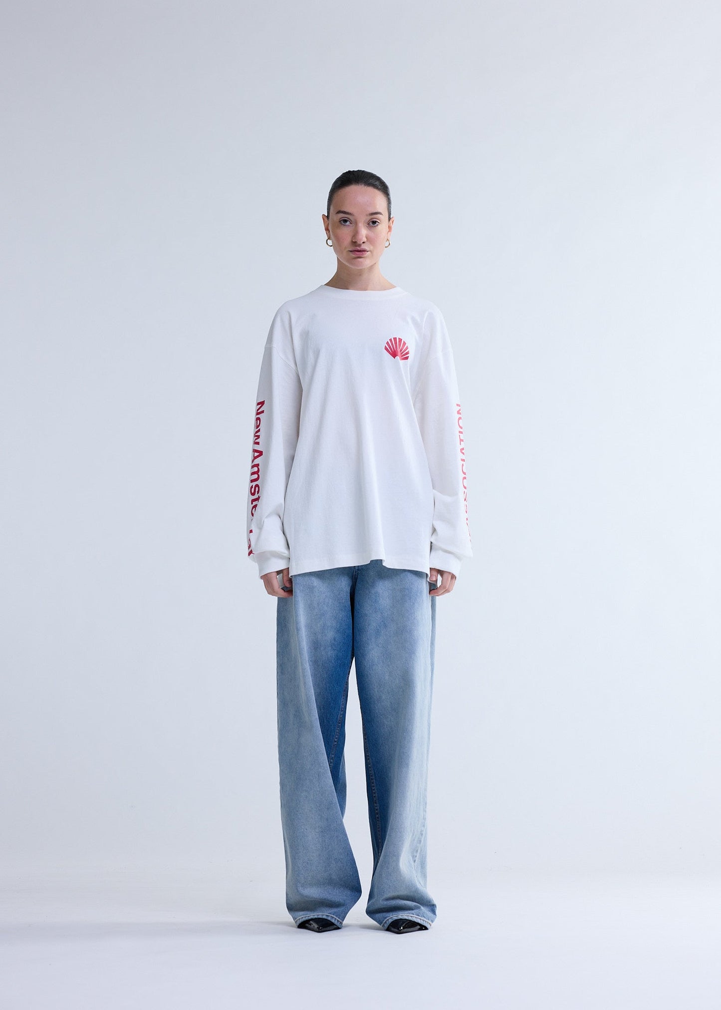 LOGO LONGSLEEVE WASHED WHITE/DEEP RED | Washed White