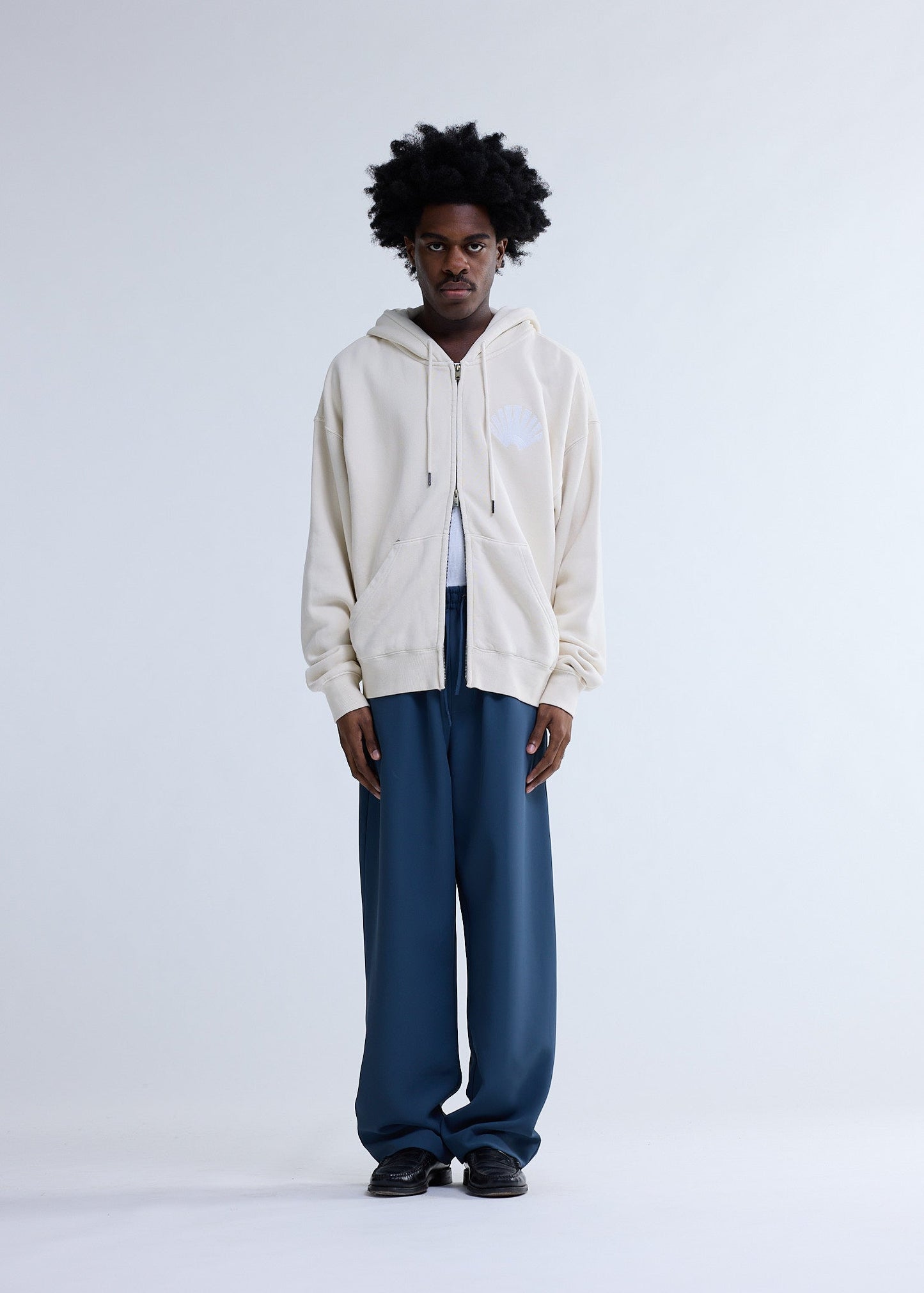 LOGO ZIP HOODIE ECRU/WHITE | Ecru