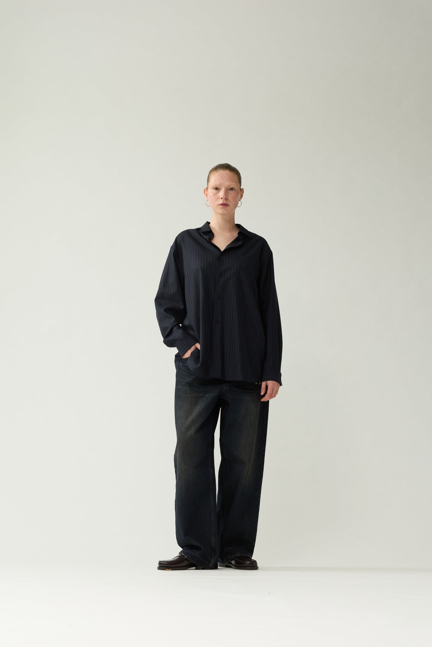WOOL OVERSIZED BUTTON-UP | Navy
