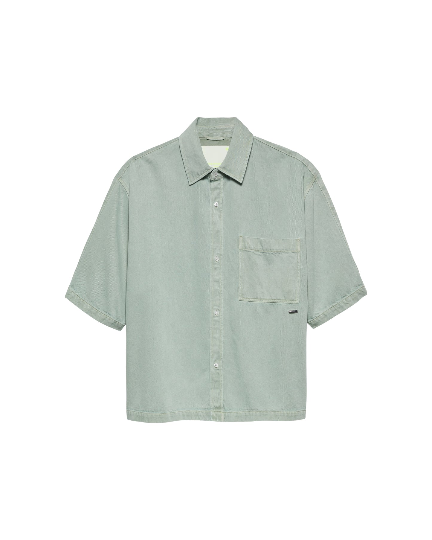 New Amsterdam Surf Association Denim Short Sleeve Button-Up Shirt in Mint - Front View