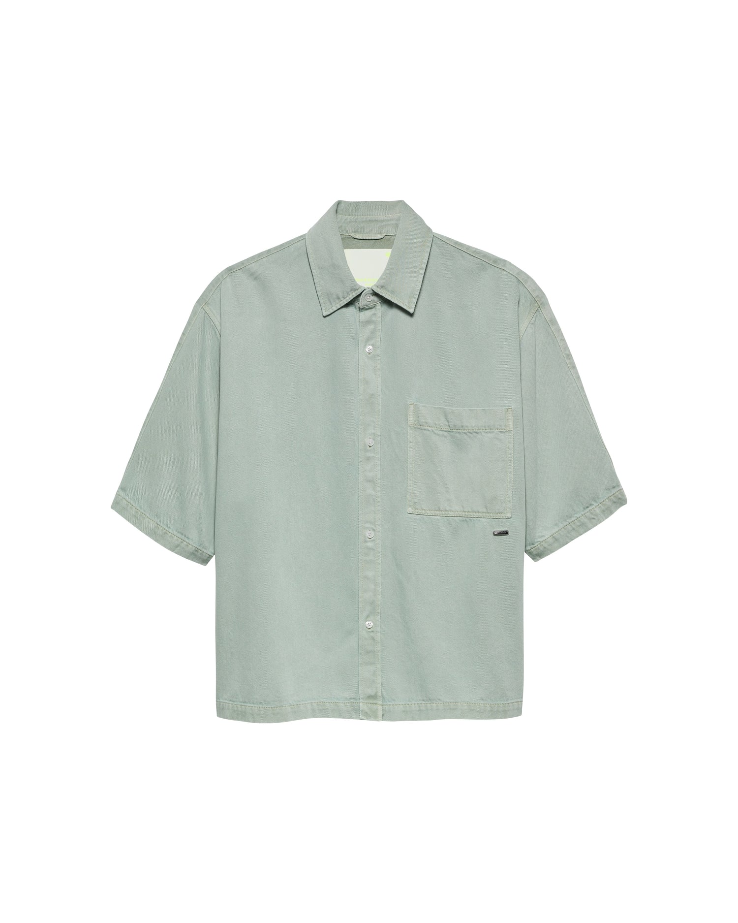 New Amsterdam Surf Association Denim Short Sleeve Button-Up Shirt in Mint - Front View