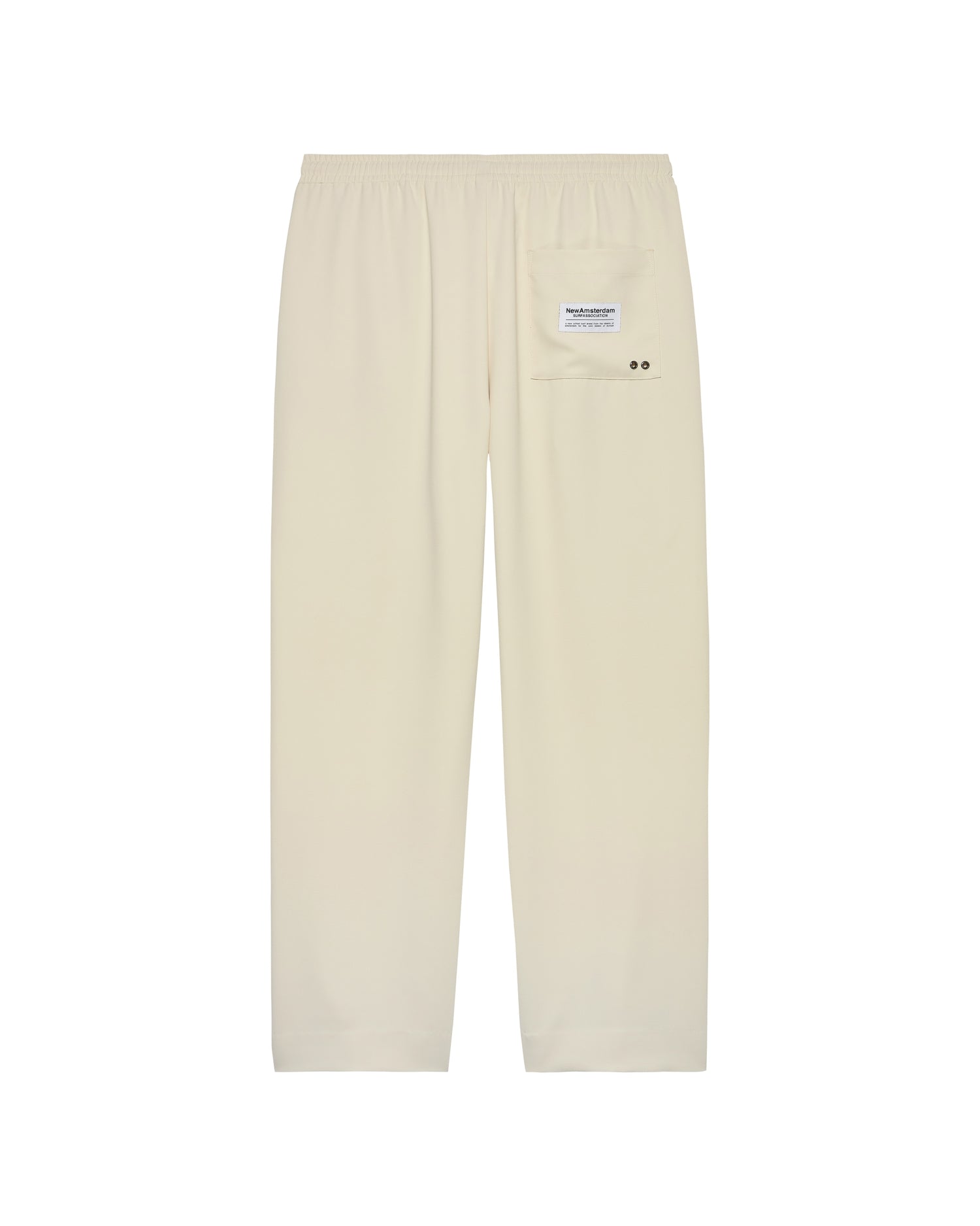 New Amsterdam Surf Association Work Trousers in Sand - Flat Lay Logo Detail Elastic Waistband Sand Colored Pants