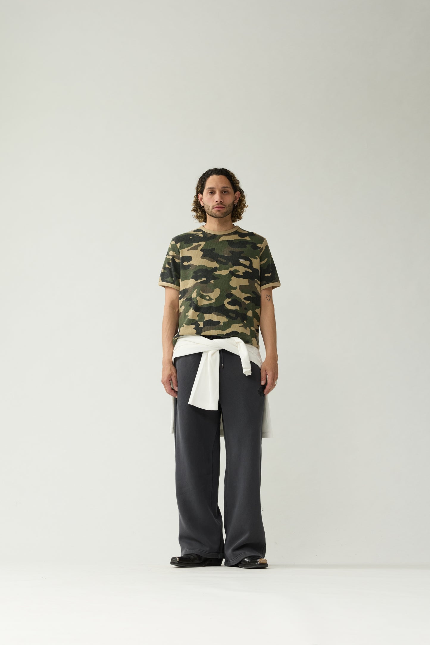 New Amsterdam Surf Association Camo Waffle Tee - Model Front View Full Body Streetwear Outfit