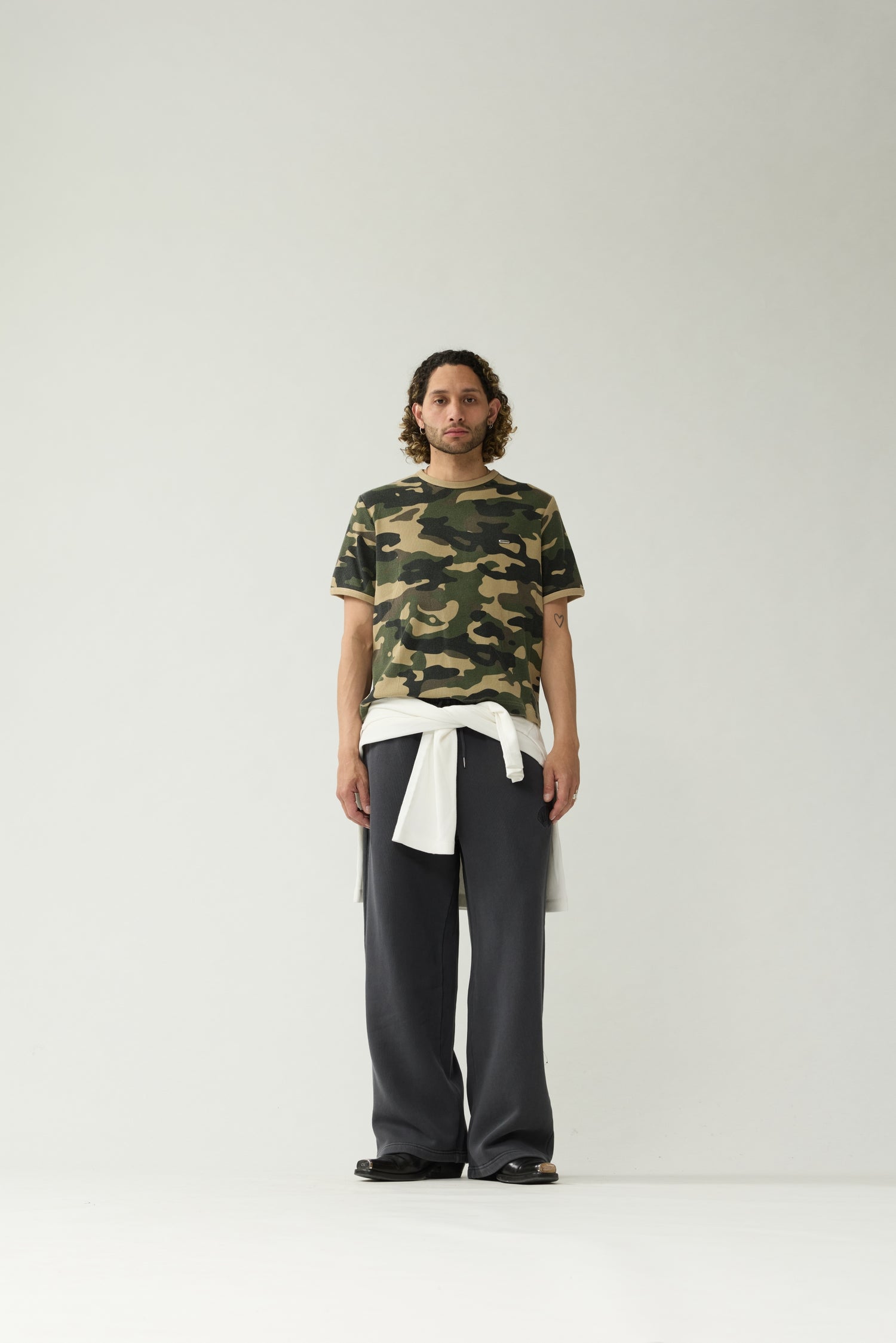 New Amsterdam Surf Association Camo Waffle Tee - Model Front View Full Body Streetwear Outfit