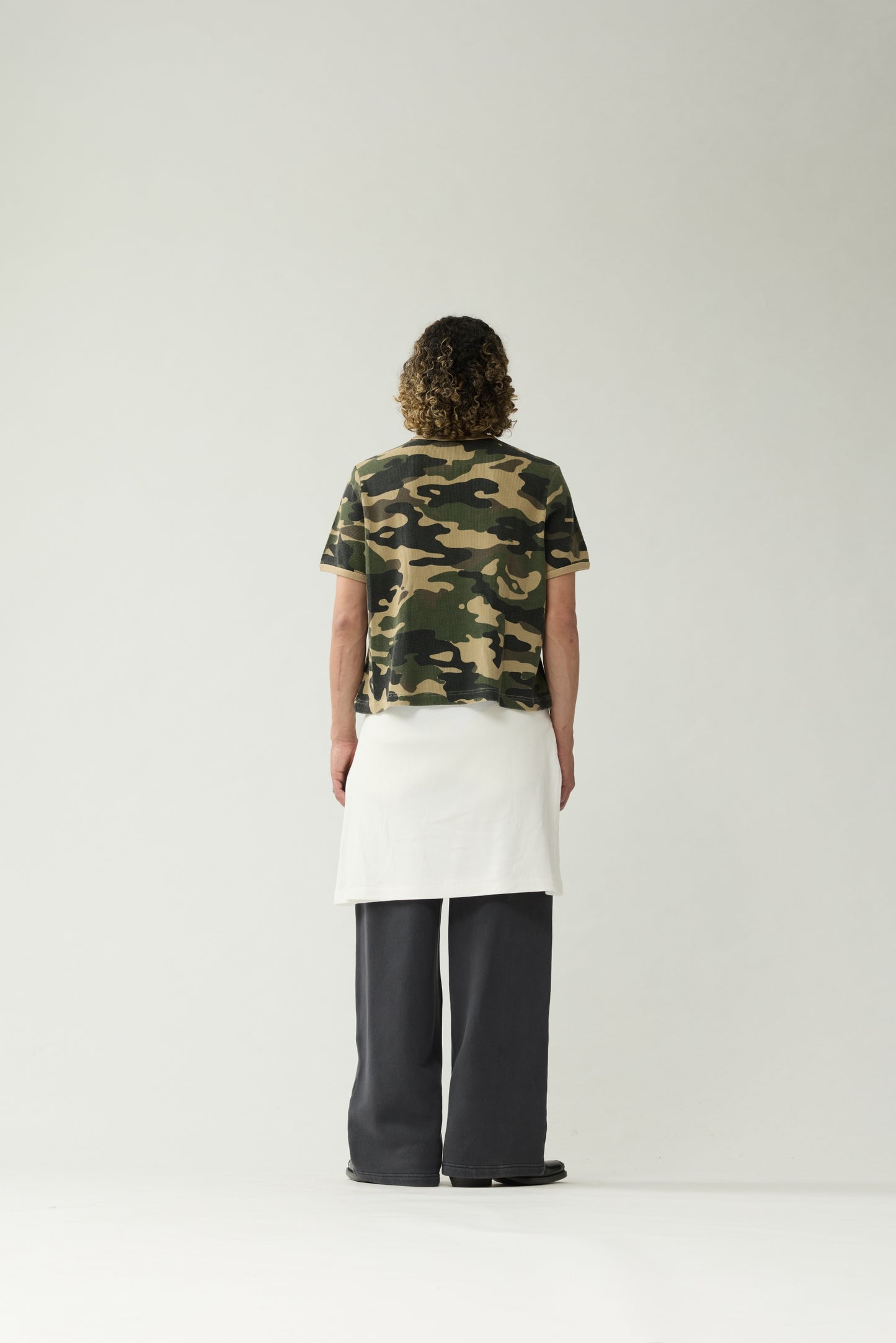 New Amsterdam Surf Association Camo Waffle Tee - Model Back View Full Body Relaxed Fit T-Shirt