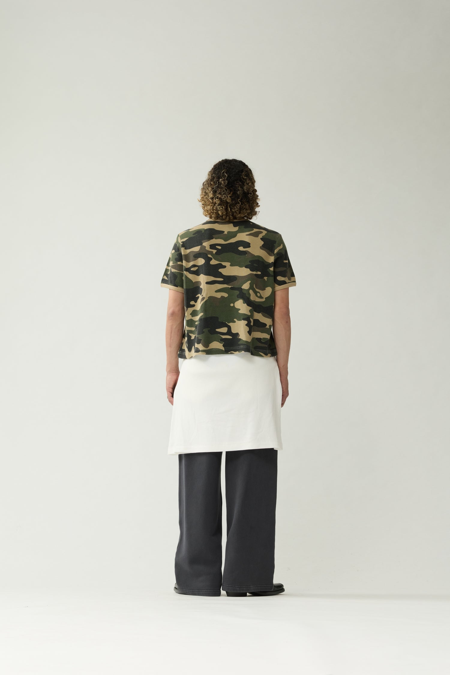 New Amsterdam Surf Association Camo Waffle Tee - Model Back View Full Body Relaxed Fit T-Shirt