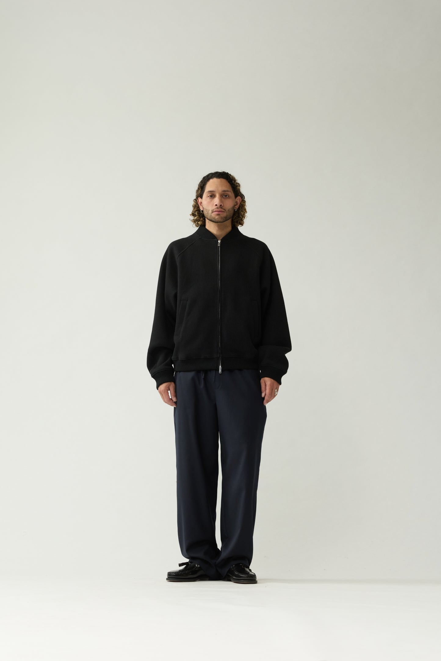WAFFLE ZIP UP | Black